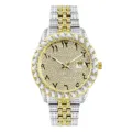 Men iced out luxury quartz watch gold silver two tone diamond paved arabic dial hip hop wristwatch - Gold