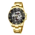 Goldenes automatisches mechanisches Herrenuhr Skelettzifferblatt schwarze Lünette. - Gold