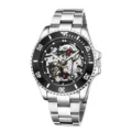 Automatische mechanische Herrenuhr mit skelettiertem Zifferblatt und schwarzer Lünette. - Silber