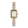 Luxus goldene Strass rechteckige Quarzuhr für Damen mit elegantem floralem Zifferblatt. - Gold