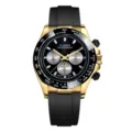 PLADEN Men's Luxury Quartz Sports Watch Gold Case Black Silicone Strap Chronograph - Gold Black