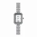 MISSFOX Damen Strass Quarzuhr, elegante rechteckige kleine Zifferblatt Silber Armbanduhr. - Silber