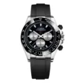 Men's quartz watch stylish waterproof luminous silicone strap sports chronograph watch - Silver Black
