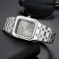 Orologio al quarzo quadrato da uomo con cinturino in acciaio inossidabile elegante - Argento Grigio