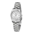 Silver stainless steel quartz women watch with crystal markers and fluted bezel design. - Silver