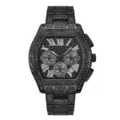 Men luxury black tonneau quartz watch with full rhinestones chronograph Roman numerals - Black