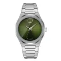 Men's quartz watch with green dial and stainless steel integrated bracelet for business. - White Green
