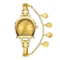 MISSFOX Women's Quartz Watch Elegant Horseshoe Gold Watch with Chain Flower Pendants - All Gold