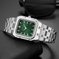 Orologio al quarzo da uomo quadrato con cinturino in acciaio inossidabile e quadrante verde. - Argento/Verde