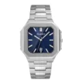 PLADEN men's quartz watch, stylish square stainless steel dress wristwatch with blue dial. - Silver Blue