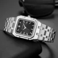 Orologio al quarzo quadrato da uomo elegante con quadrante nero e cinturino in acciaio. - Argento Nero