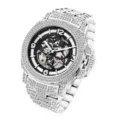 Men automatic mechanical watch iced out rhinestone skeleton dial luxury wrist watch - Silver-Black