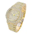 Men's iced out gold quartz watch with Arabic numerals and dazzling rhinestones for hip hop style. - Gold