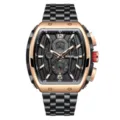 PLADEN luxury tonneau men watch with stainless steel strap, luminous multi-functional dial. - Rose Gold Black