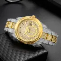 Luxury mens iced out quartz watch with gold and silver tone full rhinestone design. - Two-tone (Gold & Silver)
