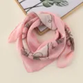 Pink floral print silk scarf square chiffon neckerchief elegant women fashion accessory - Pink Chain