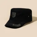 Berretto militare piatto nero vista di dettaglio cappello sole esterno patch esercito USA. - Nero