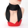 Black silk neckerchief detail shot, elegant minimalist design for women summer wear. - 60cm x 60cm / Black