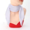 Detailed view of the white square scarf worn on the mannequin, showing soft texture and drape. - 60cm x 60cm / White