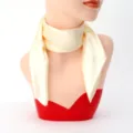 Plain cream satin square scarf, minimalist neck scarf detail shot for women style. - 60cm x 60cm / Creamy Yellow