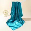 Teal satin square scarf, elegant silk neckerchief for women, summer sun protection shawl. - 90cm X 90cm / Teal Blue