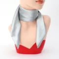 Minimalist silver grey silk square scarf elegant women neckerchief summer sun protection - 60cm x 60cm / Silver