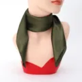 Dark green solid color satin scarf, elegant square neckerchief for women daily wear. - 60cm x 60cm / Army Green
