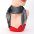 Dark grey satin square scarf for women, elegant neckerchief for travel, daily wear and summer. - 60cm x 60cm / Gray