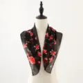 Chiffon square scarf with elegant floral print black and red neckerchief chic accessory. - Black with Red Floral