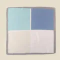 Detailed view of the Korean color block square scarf showing its four-color geometric design. - 70*70cm / Blue Grey (70ZFJ006)