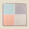 Close-up detail of the four-color block silk feel square scarf with delicate rolled edge. - 70*70cm / Pink Grey (70ZFJ006)