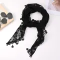 Black lace floral triangular scarf summer hollow breathable shawl chic head wrap fashion accessory - 145x42cm / Black Rose