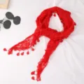 Red lace floral triangular scarf summer hollow breathable shawl headscarf for women - 145x42cm / Red Rose