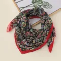 Chiffon square scarf with colorful floral print and red border, stylish spring accessory. - Black Multi-Color Floral
