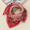 Chic red polka dot chiffon square scarf for women, lightweight spring and summer fashion neck accessory. - Red Polka Dot Flower