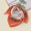 Orange white printed square chiffon scarf chic elegant spring summer fashion neckerchief accessory - Orange Rope Tassel