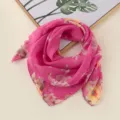 Pink floral chiffon square scarf for women, lightweight spring and summer fashion neck accessory. - Rose Red Maple Leaves