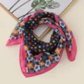 Colorful polka dot floral chiffon square scarf, soft neckerchief accessory for women. - Rose Red Polka Dot Floral