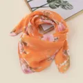 Orange floral chiffon square scarf, lightweight spring summer neckerchief accessory. - Orange Peony