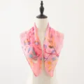 Pink chiffon square scarf with leaf print, spring summer fashion neckerchief accessory. - Pink Branch Leaves