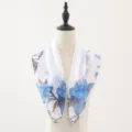 Chiffon square scarf with blue floral print, soft neck scarf for spring and summer fashion. - White Blue Peony