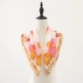 Floral print chiffon square scarf, lightweight spring and summer fashion neckerchief accessory. - Orange Rose