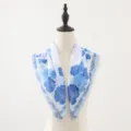 Blue floral print chiffon square scarf soft elegant neckerchief for women spring summer fashion - Blue Rose