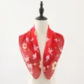 Red floral chiffon square scarf, soft spring and summer fashion accessory for women. - Red Base Pink Floral