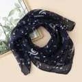 Navy blue chiffon square scarf for women with elegant white musical notes print daily wear. - Navy White Musical Notes