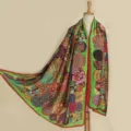 Vibrerende abstracte cirkel geprint zijden sjaal, elegante grote sjaal voor dames. - 188x96cm / Groen