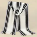 Men's striped knitted scarf with tassels, winter warm color-block neck warmer for outdoor daily wear. - White