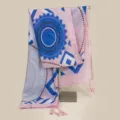 Rosa ethnischer Druck Quaste Schal leichter Sommer Strand Tuch Mode Urlaub Accessoire Detail - 180x90cm / Hellblau