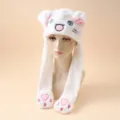Süßer weißer Plüsch Tierhut mit langen Ohren und Pfotenabdrücken, kuschelige Wintermütze. - M (56-58cm) / Weiße Katze mit blauen Augen