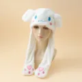 Süßer weißer Plüschtierhut mit langen Ohren, weiches Winter-Cosplay-Kostümzubehör. - M (56-58cm) / Weißes Kaninchen mit blauen Augen